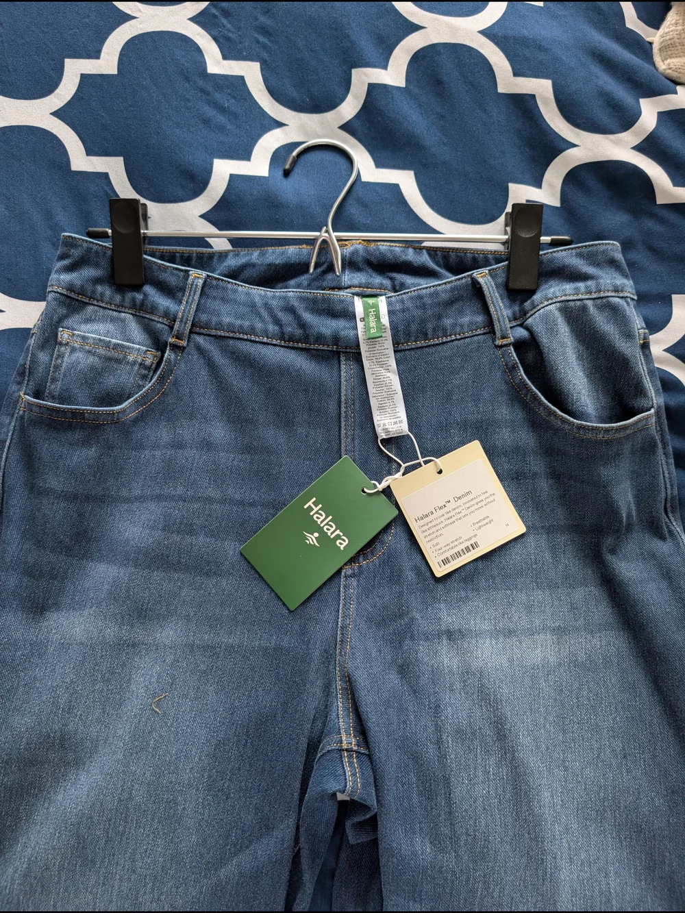 HALARA Blue Straight Leg Jeans with Contrast Stitching. Paint Blue Denim. - Picture 2 of 4